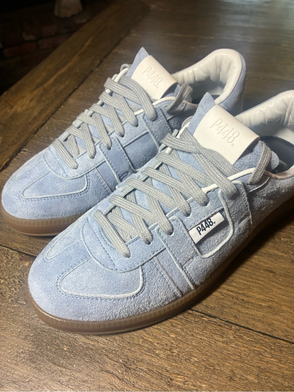 P448  NEW Women’s sneakers. 
Light Blue Suede Sneakers with Gum Sole.  Size 8